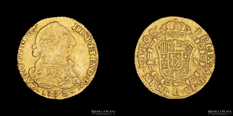 Santa Fé de Nuevo Reino (Bogotá). Carlos III (1759-1789). 1 Escudo 1773 VJ. Oro ...