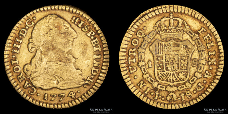 Popayán. Carlos III (1759-1789). 1 Escudo 1774 JS. Oro 902; 19mm; 3.31g. KM48 (F...