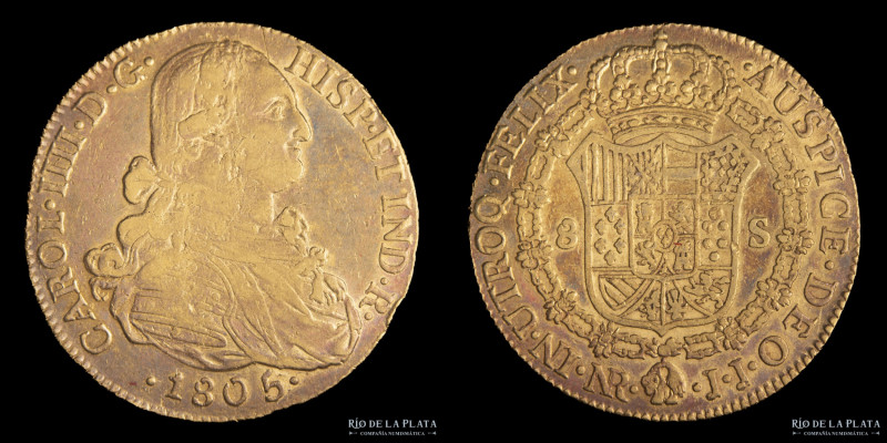 Santa Fé de Nuevo Reino (Bogotá) Carlos IV (1788-1808). 8 Escudos 1805 JJ. Oro 8...