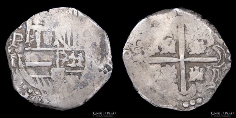 Potosí. Felipe IV (1653-1665). 2 Reales 1622-29 T. Macuquina. Plata 930; 23mm; 6...