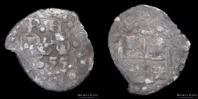 Potosi. Felipe IV. 1/2 Real 1655 E PH. Macuquina. CJ 27.3