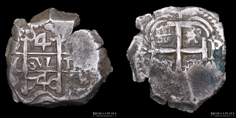 Potosí. Felipe V (1700-1746) 4 Reales 1740 P. Macuquina. Plata 930; 27.0mm; 13.0...