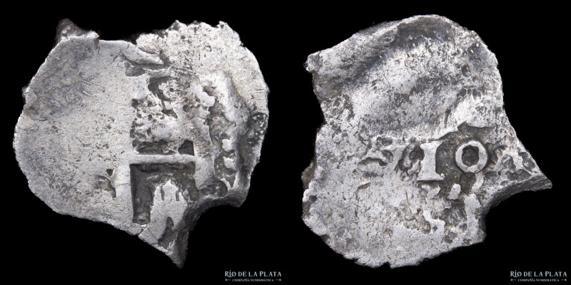 Potosí. Felipe V (1728-1747) 1/2 Real 1710. Macuquina. Plata 917; 19.0mm; 1.54g....