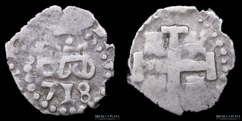Potosí. Felipe V (1728-1747) 1/2 Real 1718. Macuquina. Plata 917; 19.0mm; 1.45g....