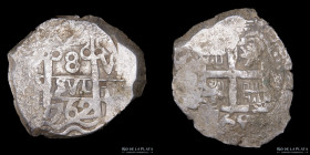 Potosi. Carlos III. 8 Reales 1762 VY. Macuquina. CJ 53.3.2