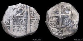 Potosi. Carlos III. 2 Reales 1765 VY. Macuquina. CJ 55.6