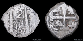 Potosi. Carlos III. 2 Reales 1767 VY. Macuquina. CJ 55.8