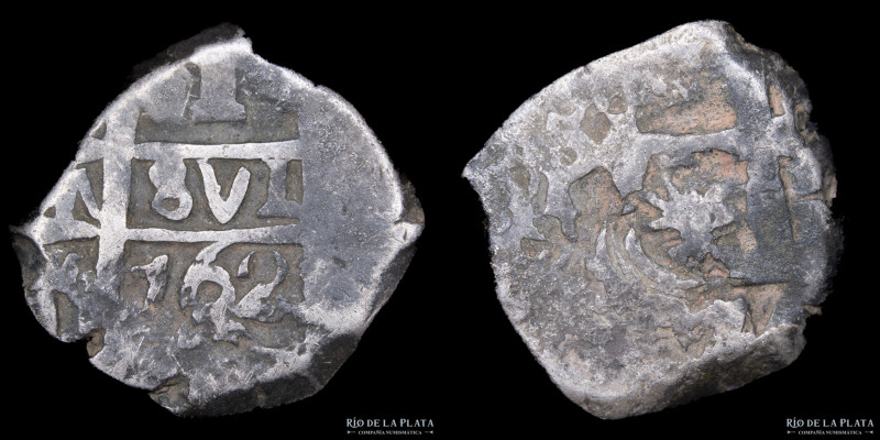 Potosí. Carlos III.1 Real 1762 VY. Macuquina. Plata 917; 16mm; 3.35g. CJ 56.3 (V...