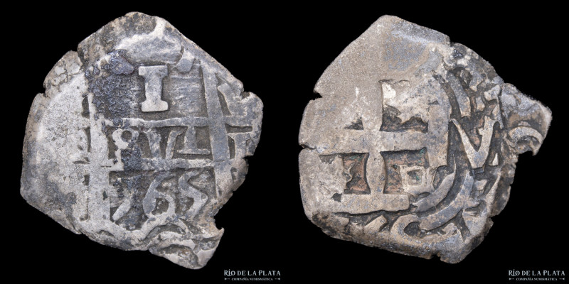 Potosí. Carlos III.1 Real 1765 VY. Macuquina. Plata 917; 16mm; 3.23g. CJ 56.6 (V...