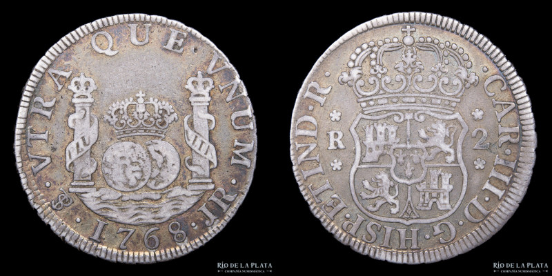 Potosí. Carlos III (1759-1789) 2 Reales 1768 JR (José de Vargas y Flor, Raymundo...