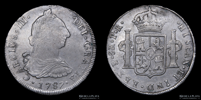 Potosí. Carlos III (1759-1788) 8 Reales 1787 PR (Pedro Mazondo, Raymundo de Ytur...