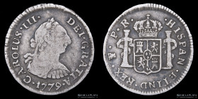 Potosi. Carlos III. 1/2 Real 1779 PR. Cuño retocado. CJ 67.7