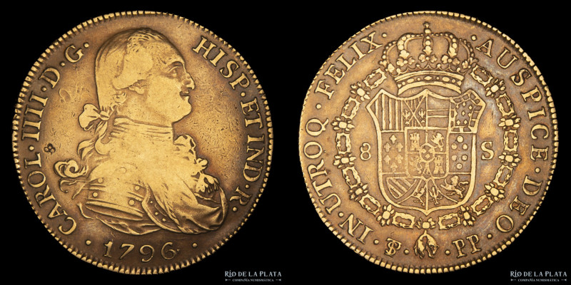 Potosí. Carlos IV (1788-1808) 8 Escudos 1796 PP. Con chopmark o contramarca a id...