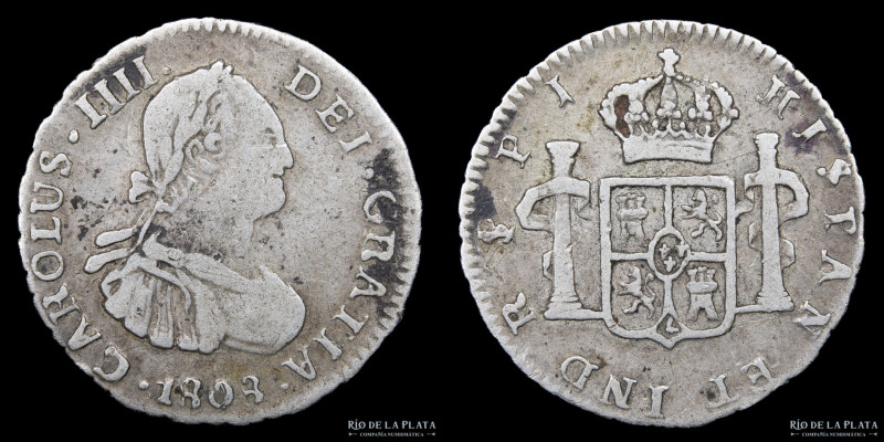 Potosí. Carlos IV (1789-1808) 1/2 Real 1808 PJ (Ensayadores Pedro Martín Albizu,...