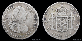 Potosí. Carlos IV. 1/2 Real 1808 PJ. Sin puntos CJ 80.20.3