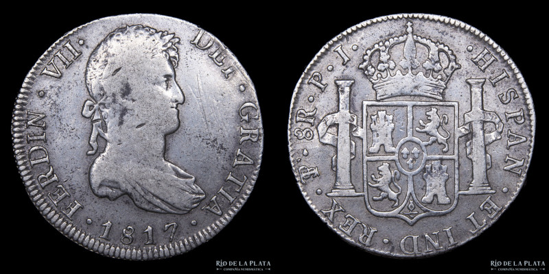 Potosí. Fernando VII (1808-1833) 8 Reales 1817 PJ. (Ensayadores Pedro Martín Alb...