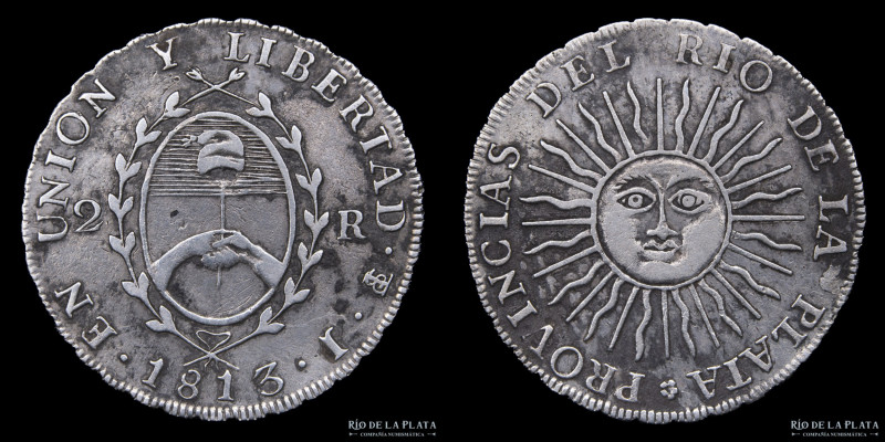 Argentina. Provincias Unidas del Río de la Plata. 2 Reales 1813 J (José Antonio ...