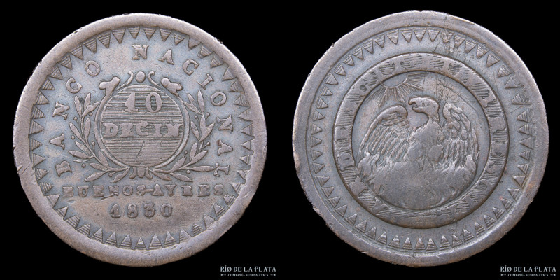 Argentina. Buenos Aires. 10 Décimos 1830. Cobre; 28mm; 15.65g. CJ 8.2 (A2 -R1) (...