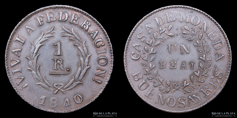 Argentina. Buenos Aires. 1 Real 1840. Buenos Aires mint. Cobre; 25mm; 3.98g. CJ ...