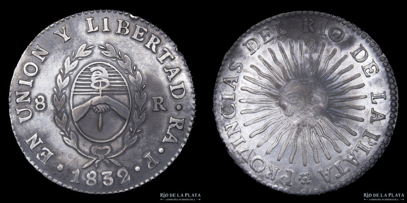 Argentina. La Rioja. 8 Reales 1832 RA P (Manuel Piñeyro). Plata 875; 38.5mm; 26....