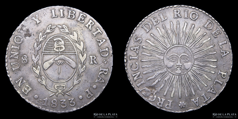 Argentina. La Rioja. 8 Reales 1833 RA P (Manuel Piñeyro). Plata 875; 38.5mm; 27....