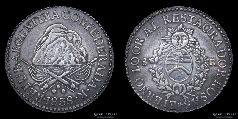 Argentina. La Rioja. 8 Reales 1838 R. Plata 875; 37mm; 27.29g. CJ 55.2. (XF) Lim...
