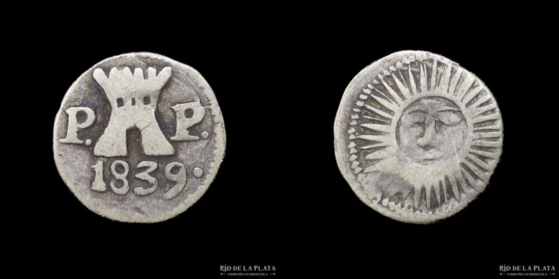 Argentina. Córdoba. 1/4 Real 1839 PP. Plata 750; 12.0mm; 0.74g. CJ 6.1.5 (A5-R28...