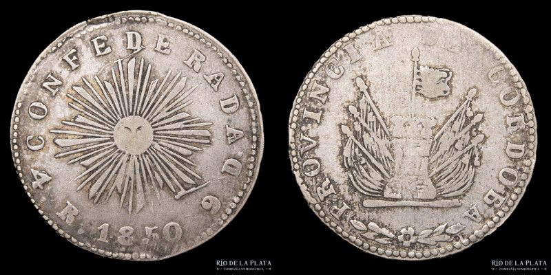 Argentina. Córdoba. 4 Reales 1850. Plata 750; 31mm; 13.52g. CJ 58.1.1 (A1-R1), (...