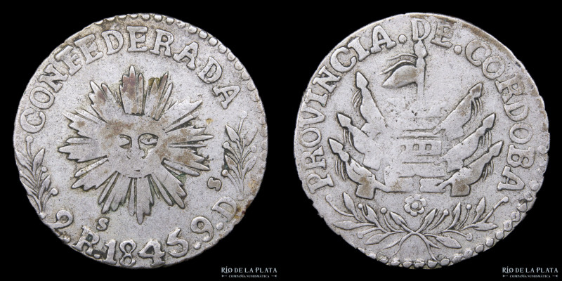 Argentina. Córdoba. 2 Reales 1845. Plata 750; 25.5mm; 6.67g. CJ 51.1.2 (A1-R3), ...