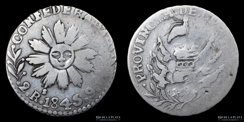 Argentina. Córdoba. 2 Reales 1845. Plata 750; 25.5mm; 6.24g. CJ 51.1.7 (A2-R11) ...