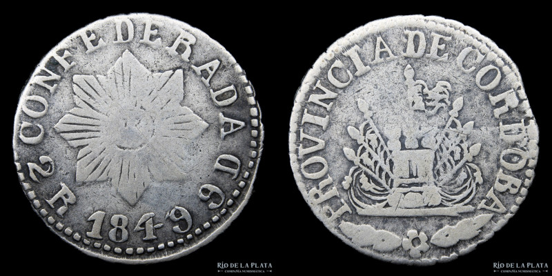 Argentina. Córdoba. 2 Reales 1849. Plata 750; 23mm; 7.03g. CJ 57.5.2 (A5-R7) (VF...