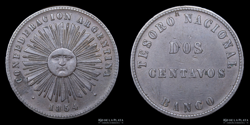 Argentina. Confederación. 2 Centavos 1854. Ceca Birmingham. Cobre; 29.0mm; 10.16...