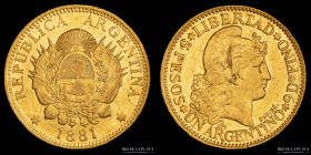Argentina. 5 Pesos 1881 Argentino de oro. CJ 1