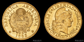 Argentina. 5 Pesos 1883 Argentino de oro. CJ 3.1