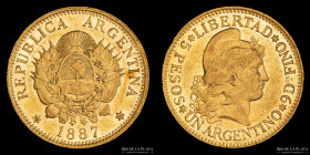Argentina. 5 Pesos 1887 Argentino de oro. CJ 7.1