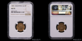Argentina. 2.5 Pesos 1884. Medio Argentino. CJ 11