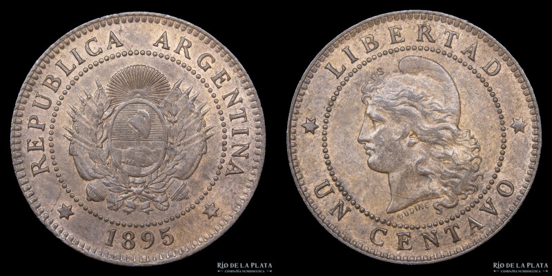 Argentina. 1 Centavo 1895. Buenos Aires mint. Cobre; 25.0mm; 5.00g. CJ 51 KM32 (...