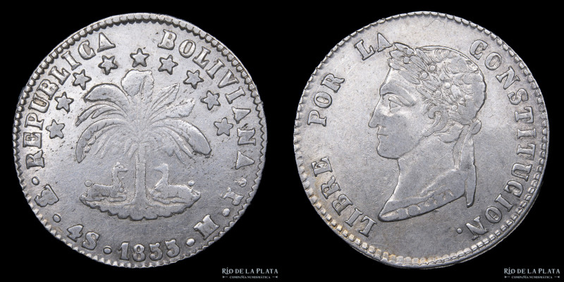 Bolivia. 4 Soles 1855 MJ. Plata 667; 32mm; 13.60g. KM123.2 (VF+)

USD 20 - 40...