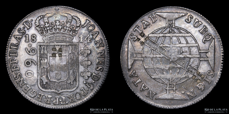 Brasil. Joao VI (1799-1816) 960 Reis 1814 sobre 8 Reales. Resellos/Carimbos a id...