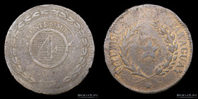 Paraguay. 4 Centesimos 1870. Asuncion Crude. Sin moño. KM4.2