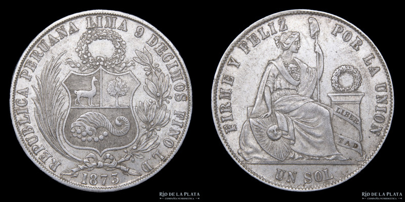 Perú. 1 Sol 1873 LD. Plata 900; 38.0mm; 24.92g. KM196.3 (XF)

USD 30 - 50

N...