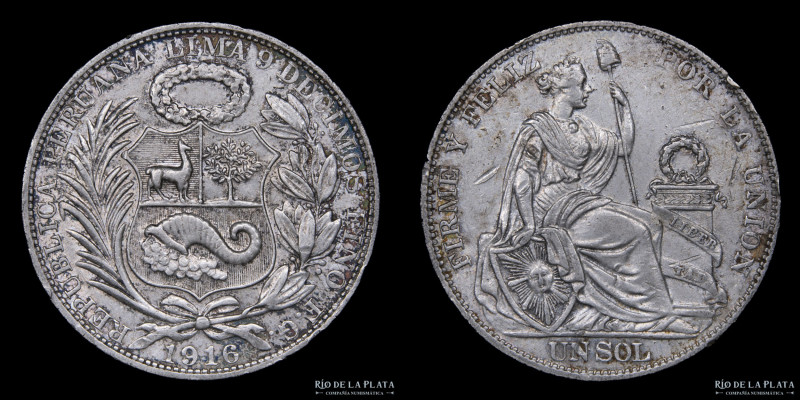 Perú. 1 Sol 1916 FG. Plata 900; 37mm; 25.1g. KM196.28 (AU)

USD 40 - 60

Not...
