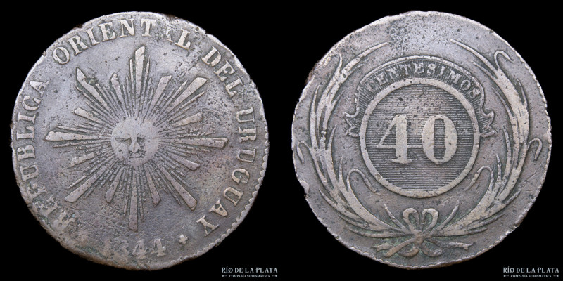 Uruguay. 40 Centésimos 1844. Cobre; 38.0mm; 32.32g. Solo 65.000 acuñadas en la C...