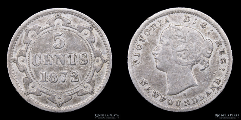 Newfoundland. 5 Cents 1872H. Heaton mint. Plata 925; 15.5mm; 1.20g. Solo 40.000 ...