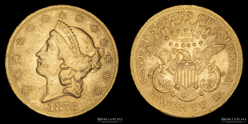 USA. 20 Dollars 1873. Philadelphia mint. Oro 900; 34mm; 33.40g. Liberty Head Dou...