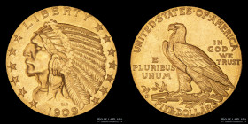 USA. 5 Dollars 1909 D. Indian Head. KM129