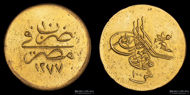 Egipto. Abdülaziz (1867-1876) 100 Qirsh 1869 (10). Oro 875; 21.0mm; 8.34g. KM263...