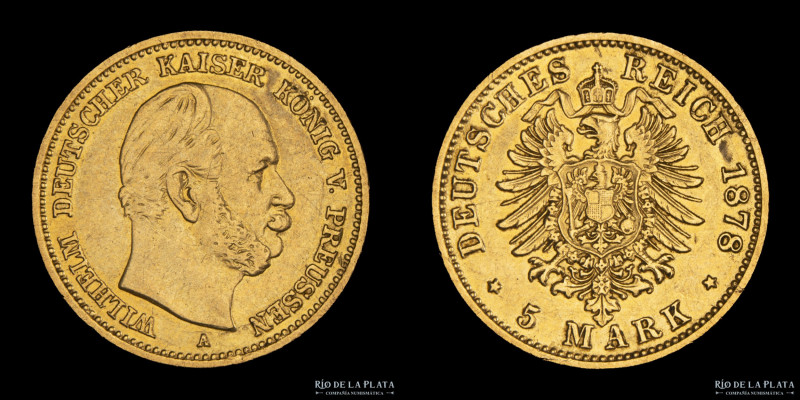 German States. Prussia. Wilhem I (1861-1888) 5 Mark 1878 A. Berlín. Oro 900; 16....