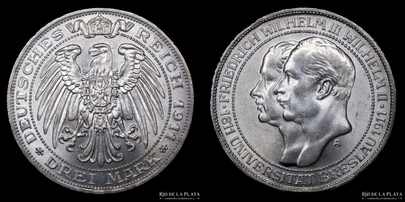 German States. Prussia. Wilhem II (1888-1918) 3 Mark 1911 A. Berlín. Plata 900; ...