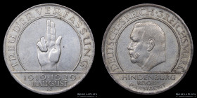 Alemania. Weimar. 3 Reichsmark 1929 A. Constitution. KM63